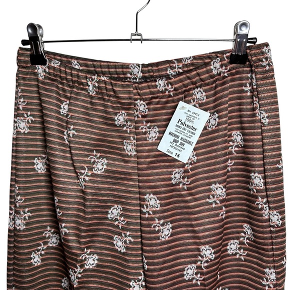 Vintage 70s Double Knit Polyester Flare Pants Floral Stripe Retro Disco Boho 16 - Picture 3 of 8